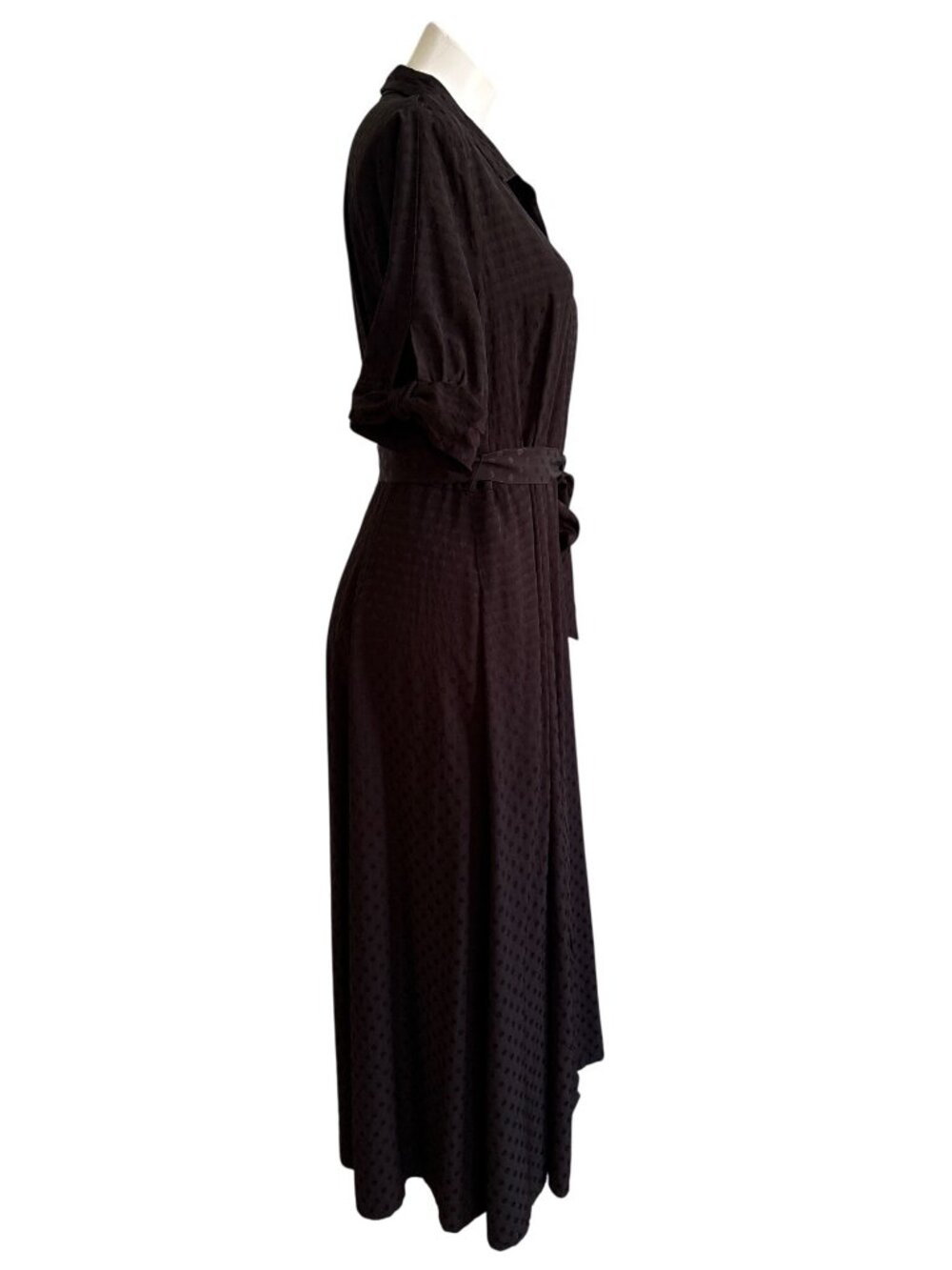 Calvin Klein Women's Black Polka Dot Maxi Shirt Dress W/ Tie Belt Size 12 - Picture 4 of 10